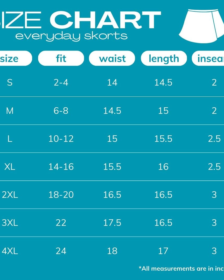 2024 Everyday Skort Size Chart