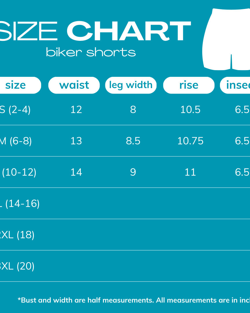 2025 size chart for biker shorts