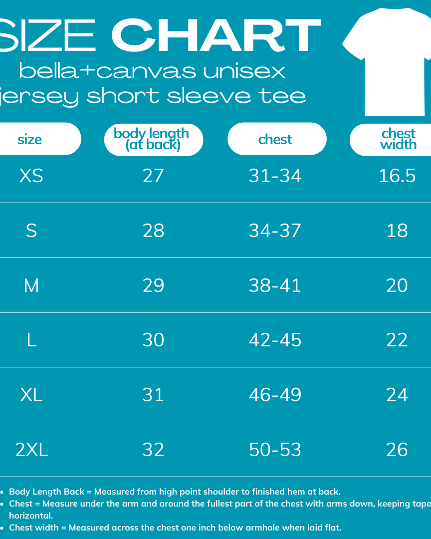 2025 Bella Canvas Unisex Tee SIZE CHART