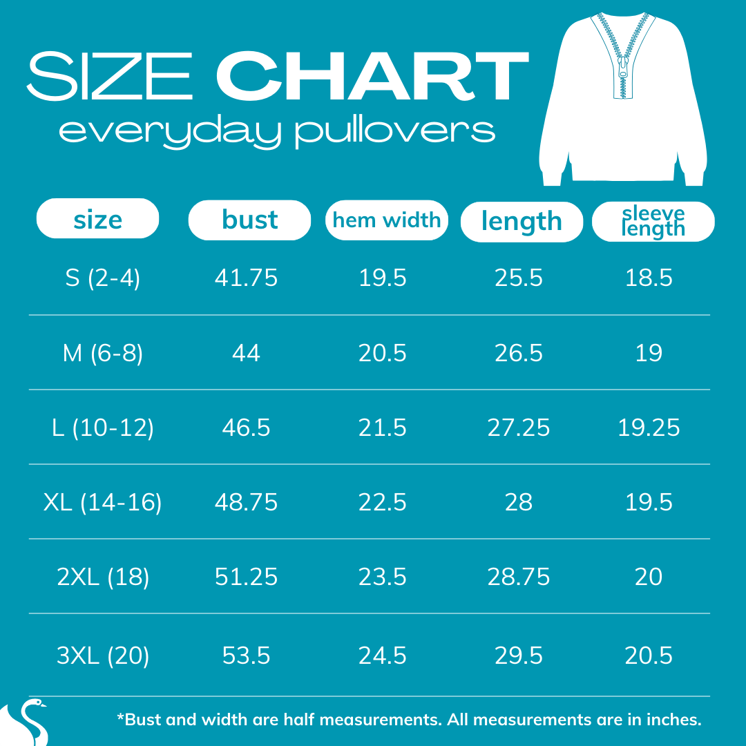 2025 size chart for EVERYDAY PULLOERS