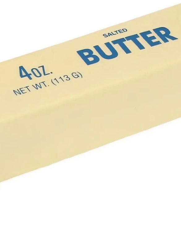 Block of butter with '4oz' and '113g' text on a white background