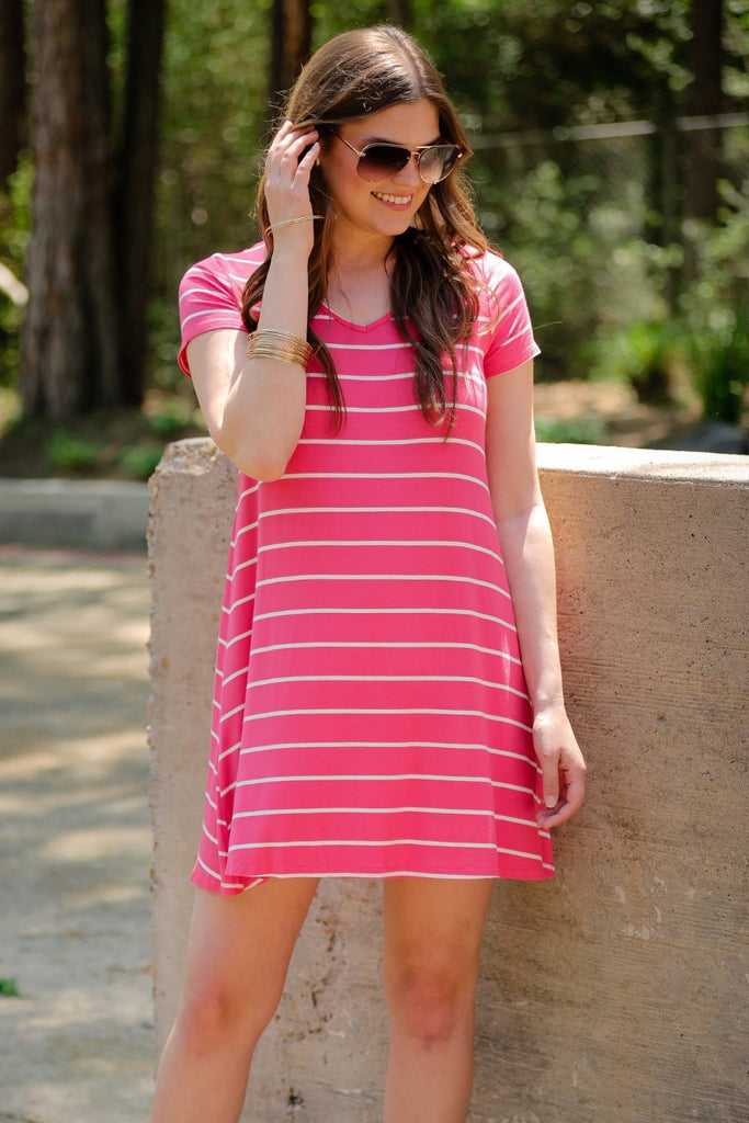 Abby Perfect V-Neck Striped Dress SALMON (Brittany)