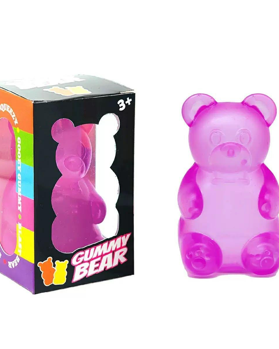 a purple jumbo gummy bear squishes with a super soft slow-rising feel, and a bright translucent color