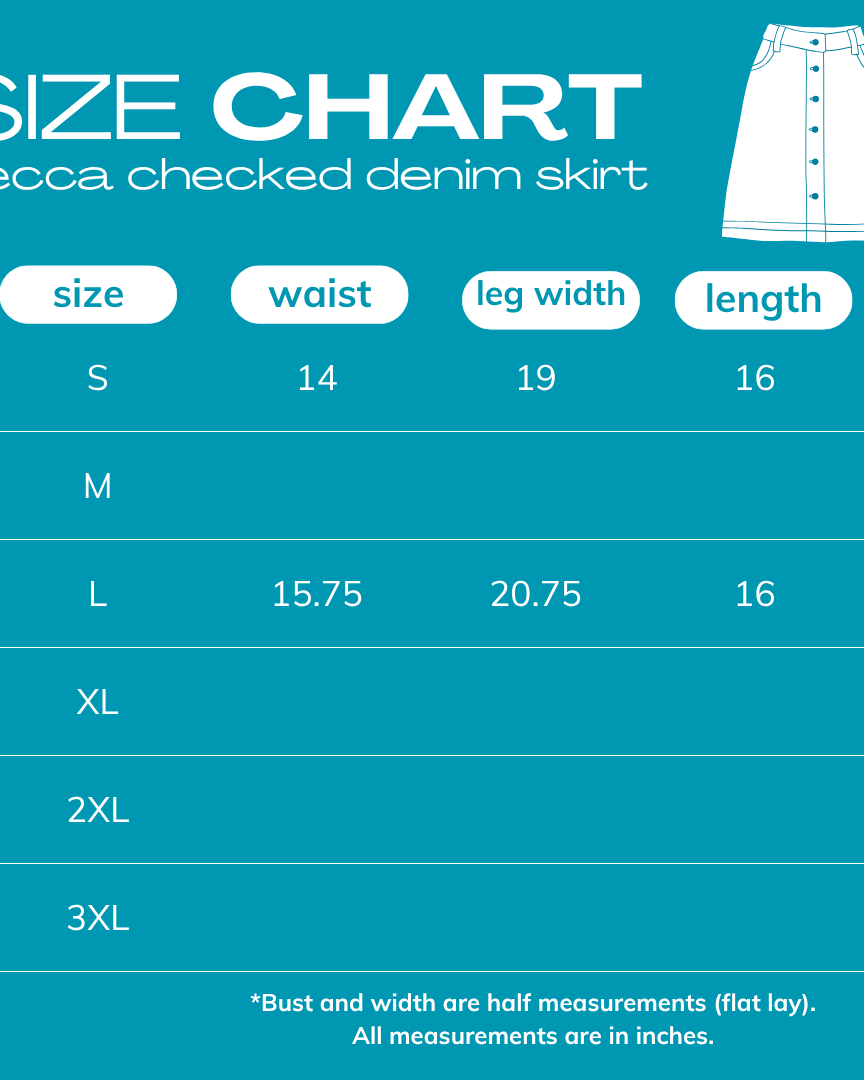 Becca Checkered Denim Skirt Clothing Size Chart