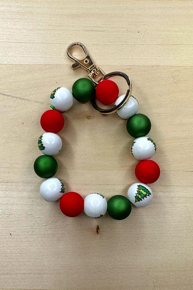 Christmas Bead Keychain Ring GREEN