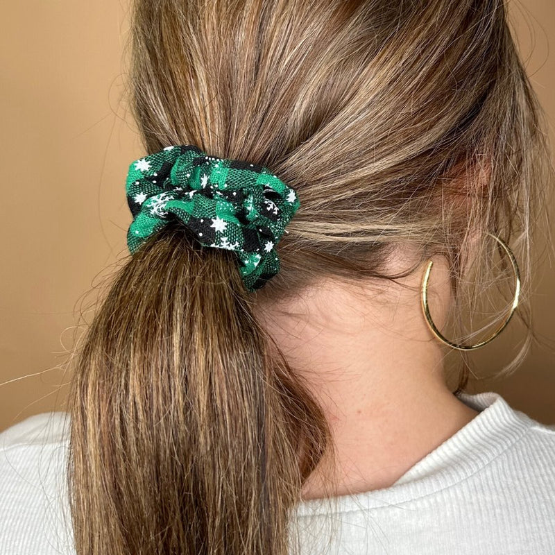 Christmas green and black plaid pattern fabric with elastic and sold individually