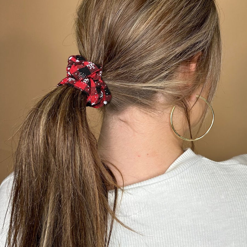 Christmas red and black plaid pattern fabric with elastic and sold individually