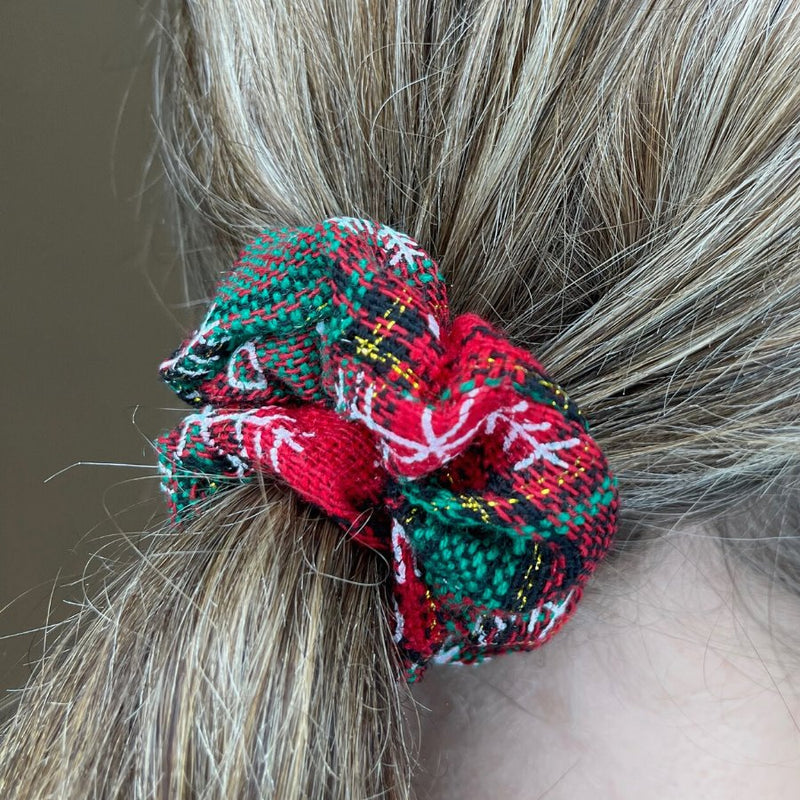 Christmas red plaid pattern fabric with elastic and sold individually