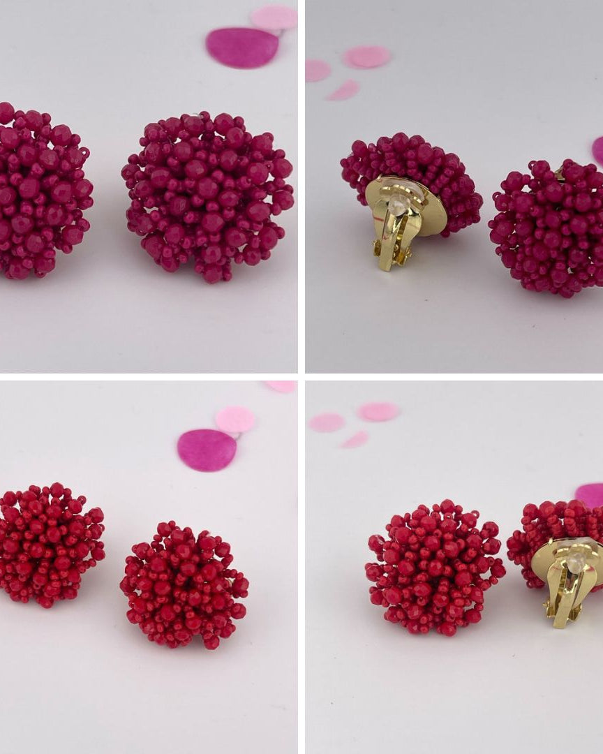 mix of size beads in a pom shape with a clip-on closure