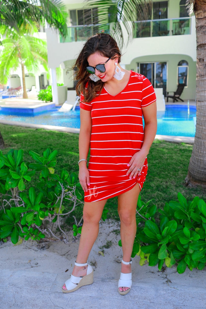 Abby Perfect V-Neck Striped Dress RED (Darby)