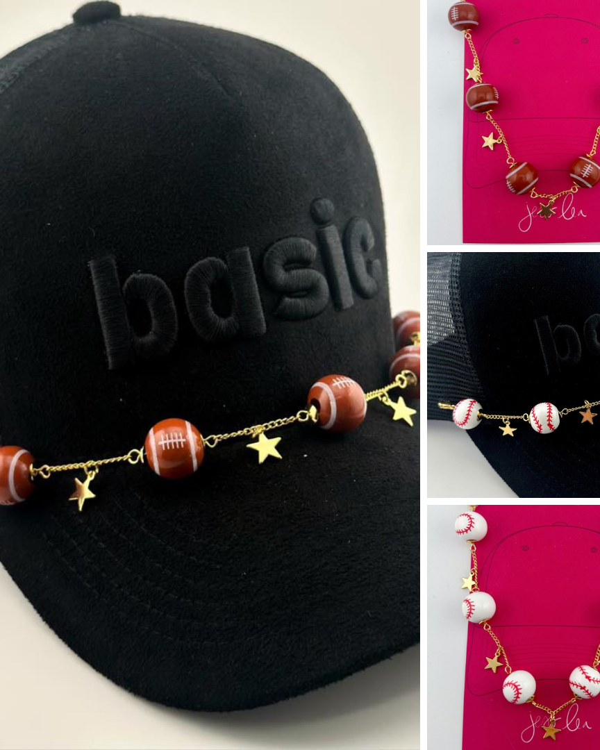 baseball and football hat chains with a golden star accent