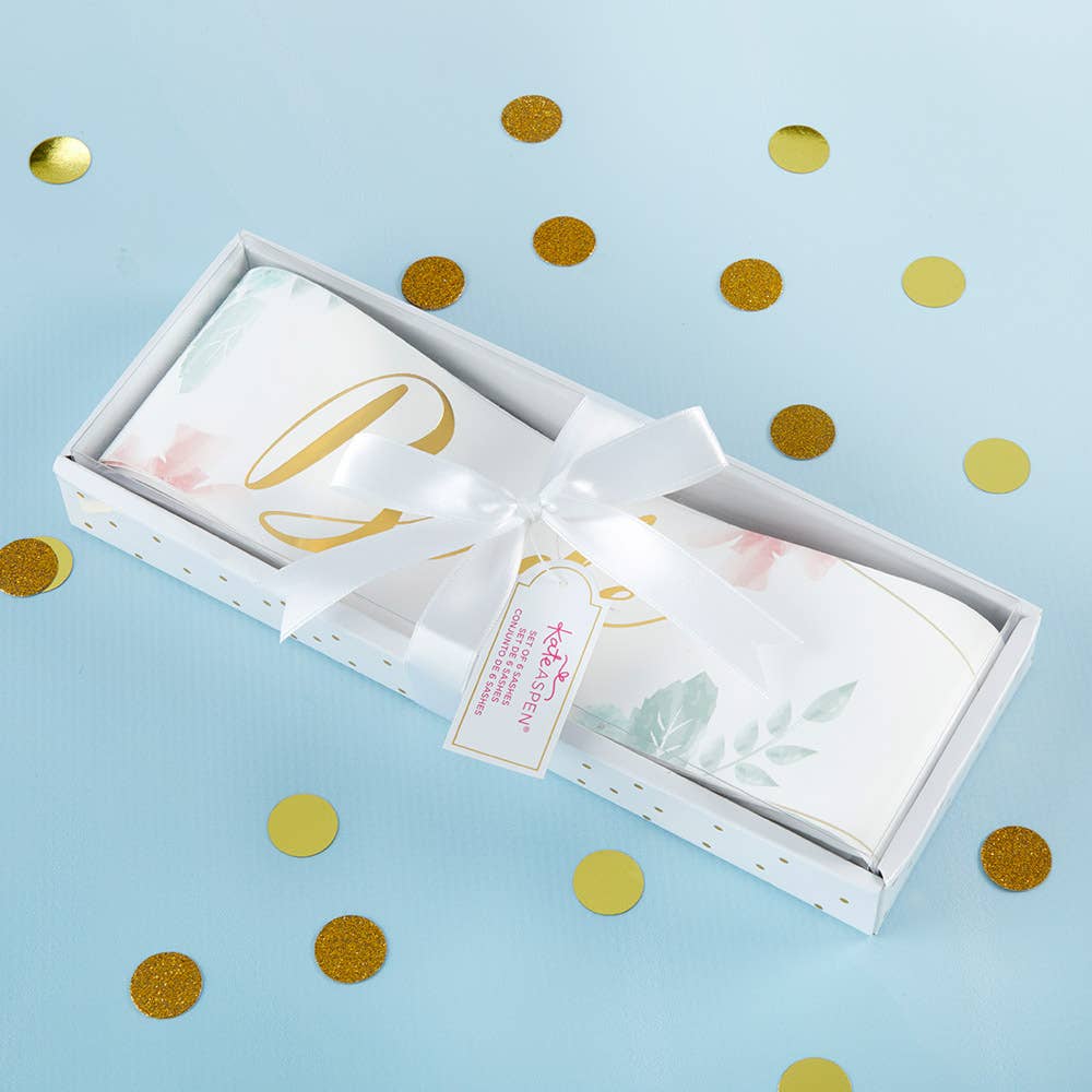 Gift box with a white product inside on a light blue background with gold confetti.