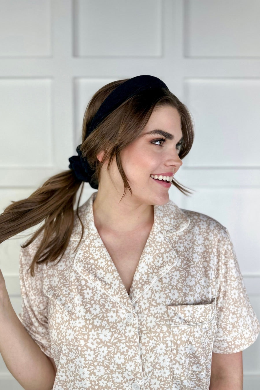 soft, absorbent matching terry cloth headband and scrunchie set in black