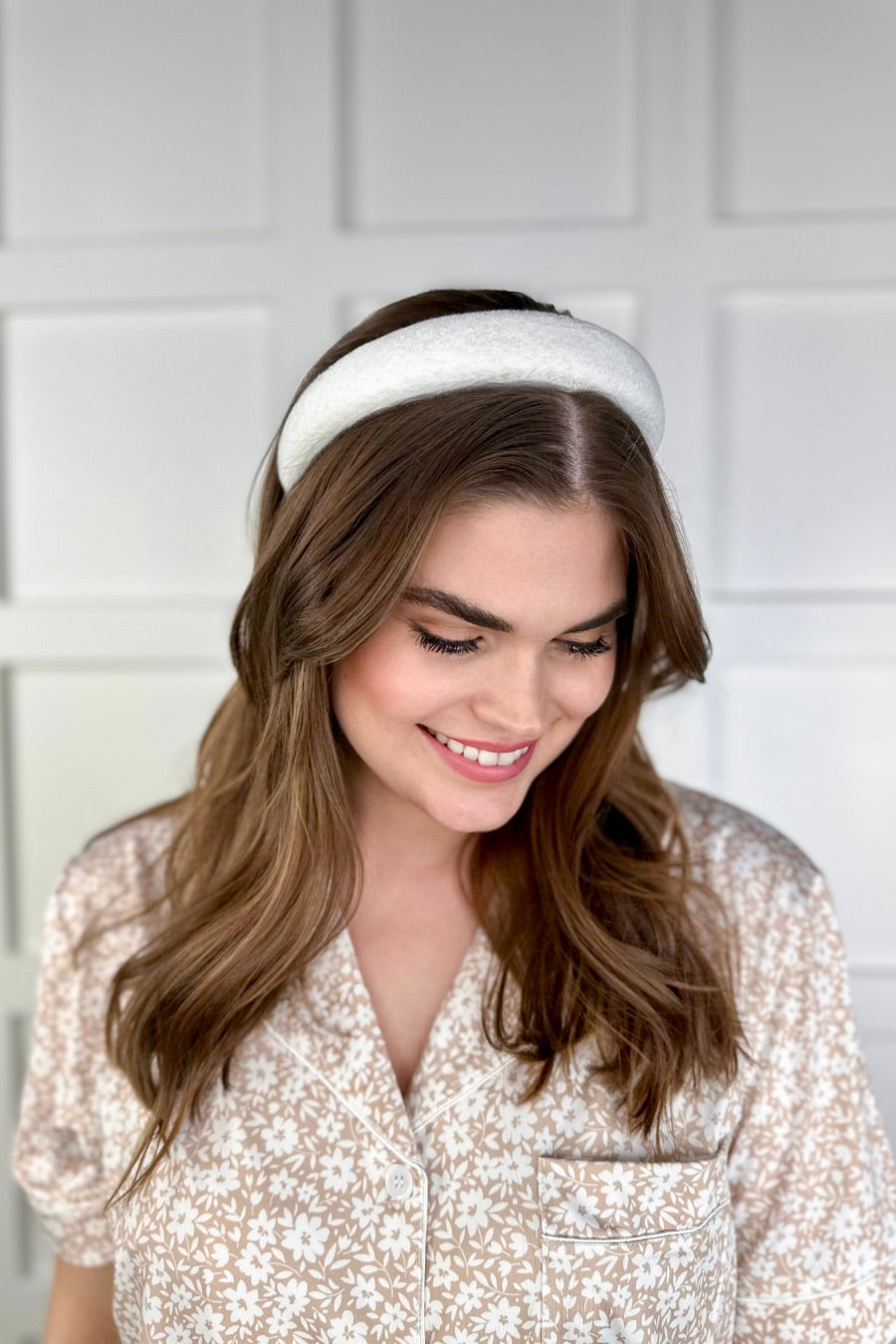 soft, absorbent matching terry cloth headband and scrunchie set in white