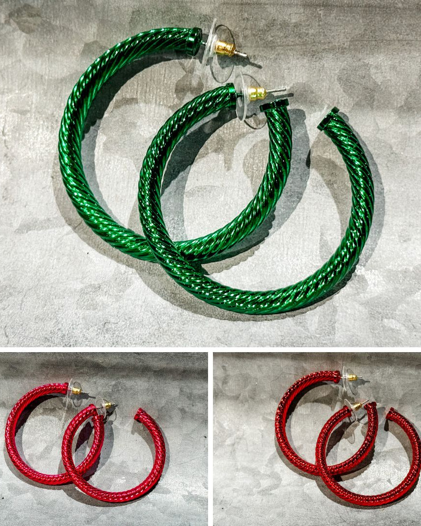 Harper Hoop Earrings GREEN-PINK-RED