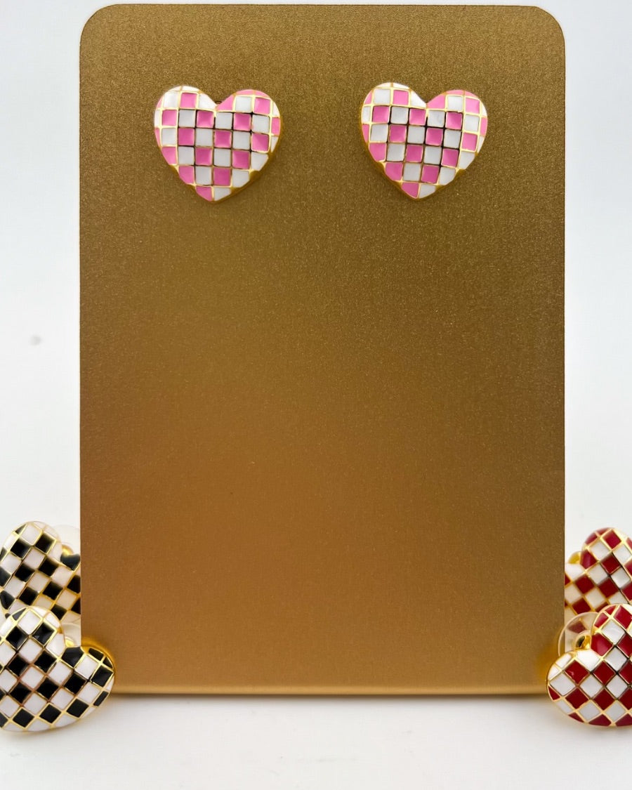 vibrant pink heart-shaped stud with a comfort earring back in gold