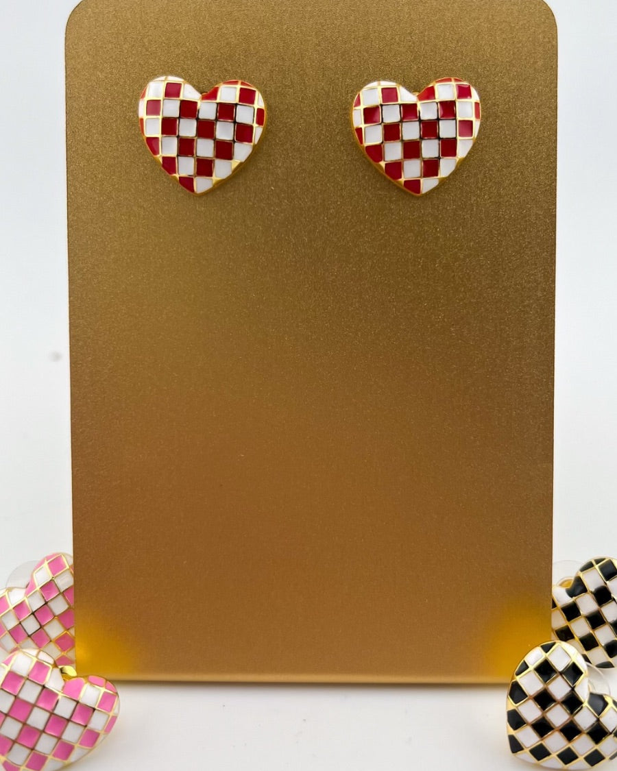 vibrant red heart-shaped stud with a comfort earring back in gold