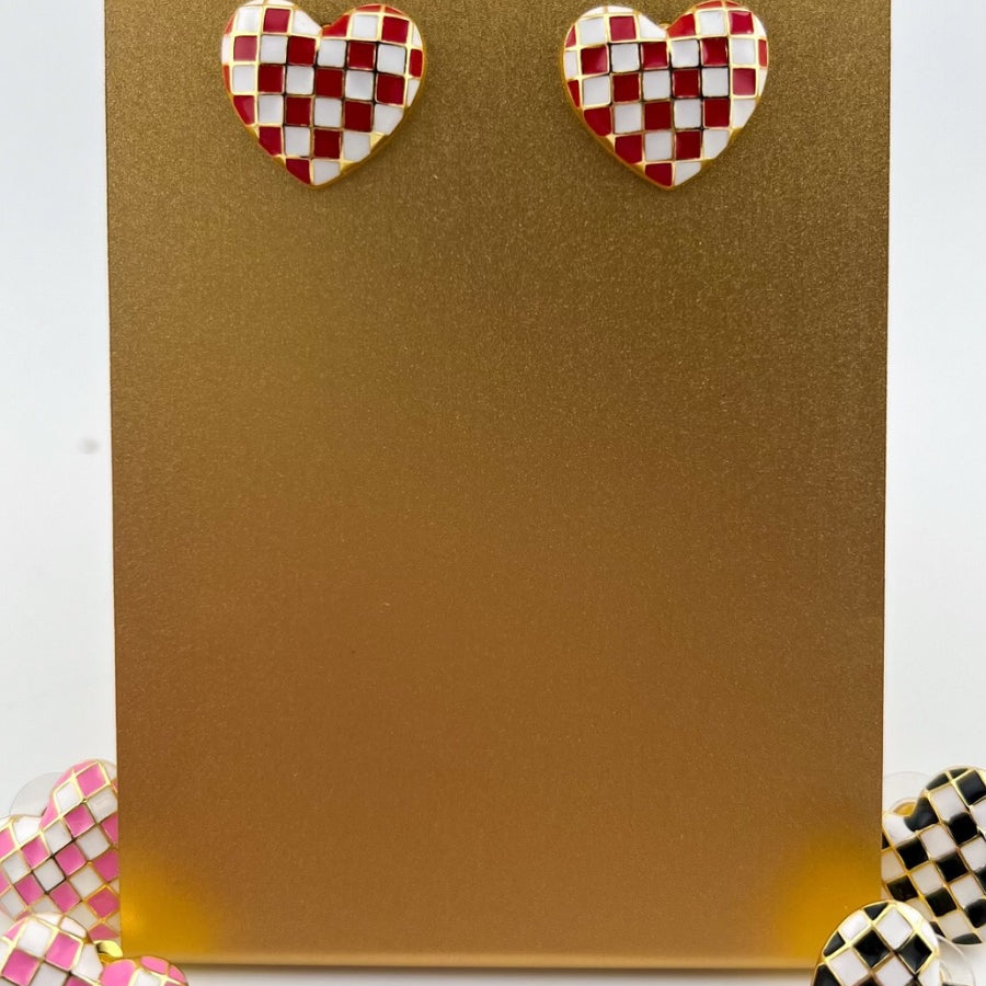 vibrant red heart-shaped stud with a comfort earring back in gold