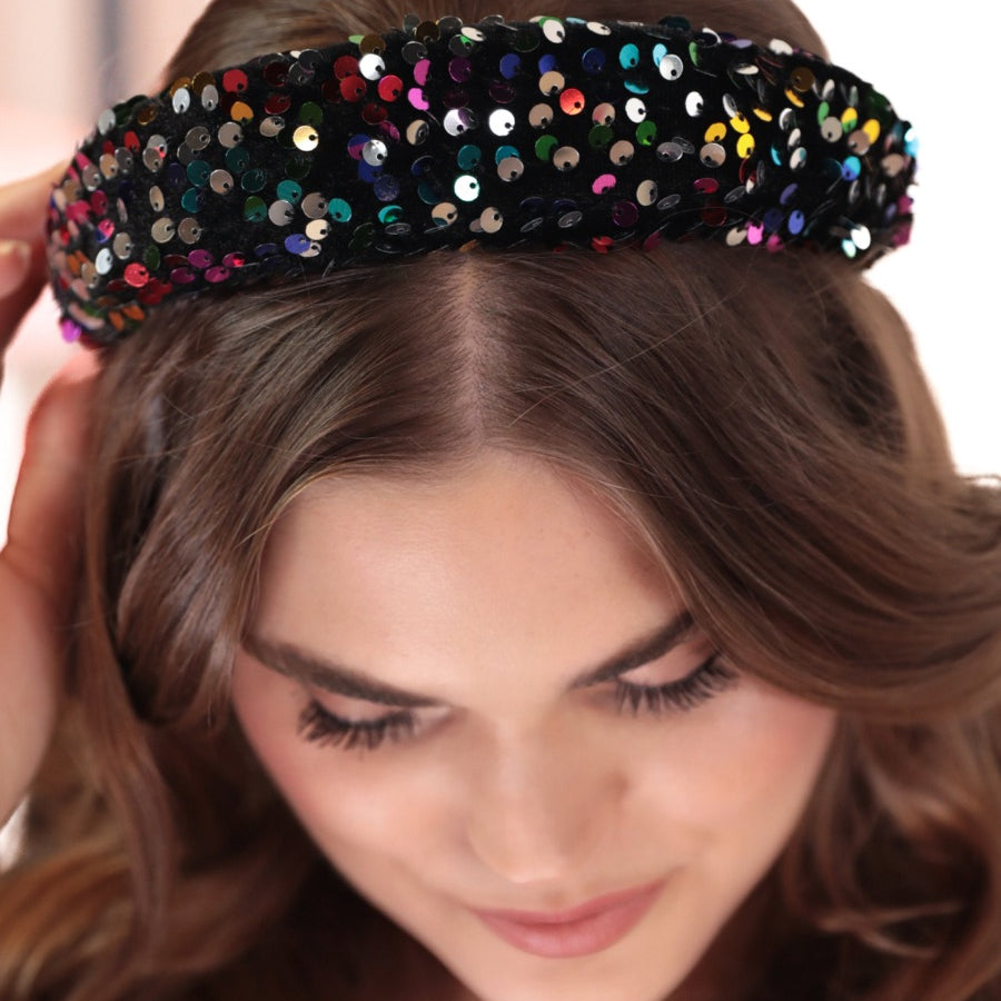 multi colored velvet sequin heaband