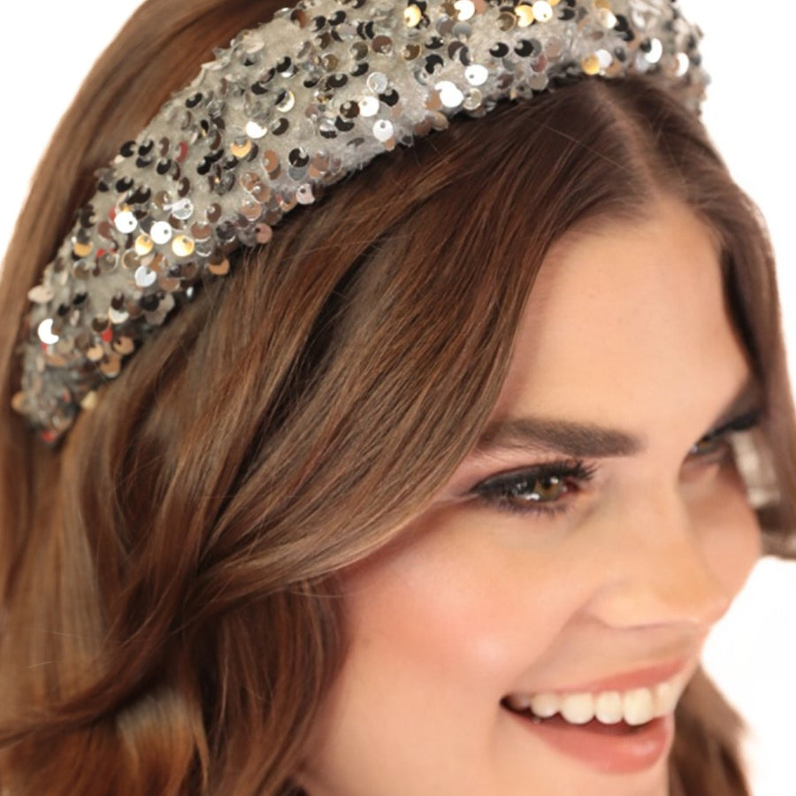 silver colored velvet sequin heaband