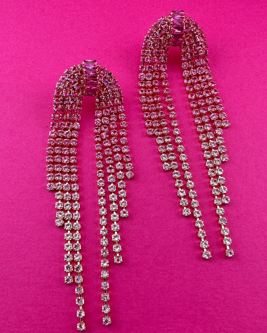 gold-plated pink ombré effect shimmering rhinestone stud earrings with comfort back earring and plastic disc stopper in gold