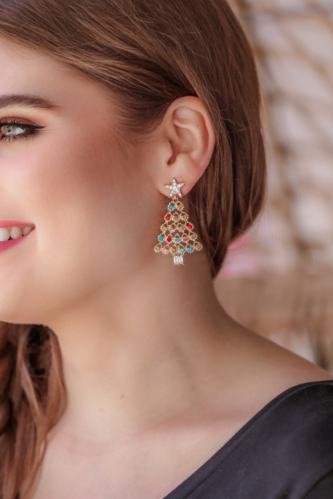 gold-plated, stainless steel colorful rhinestone Christmas earrings