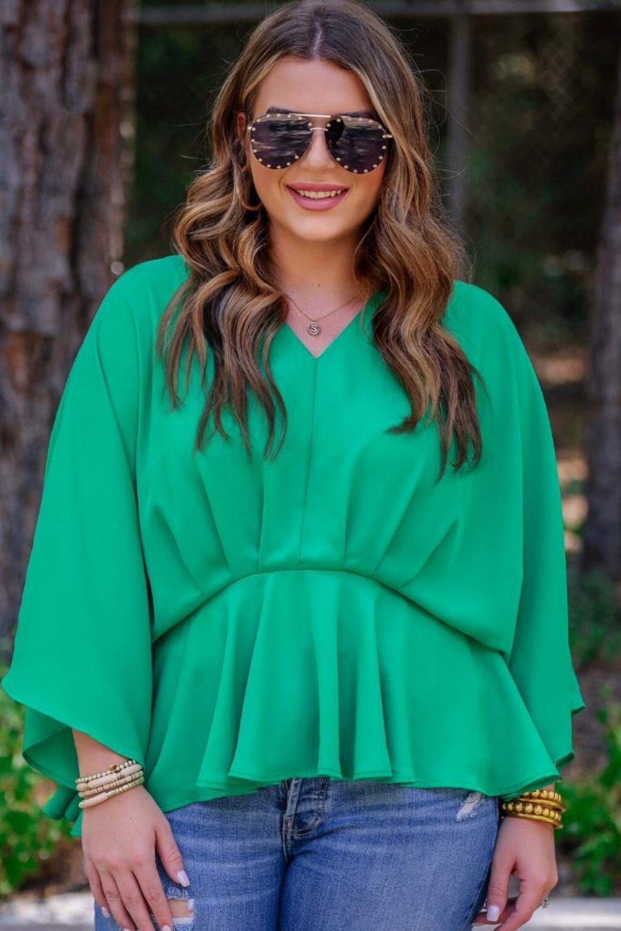 black aviator sunglasses with black tinted lenses, mini gold stud trim along the lens edge, round wireframes with matching brow bar, UV protection, and brand detail (on both the temple and the complimentary black pouch