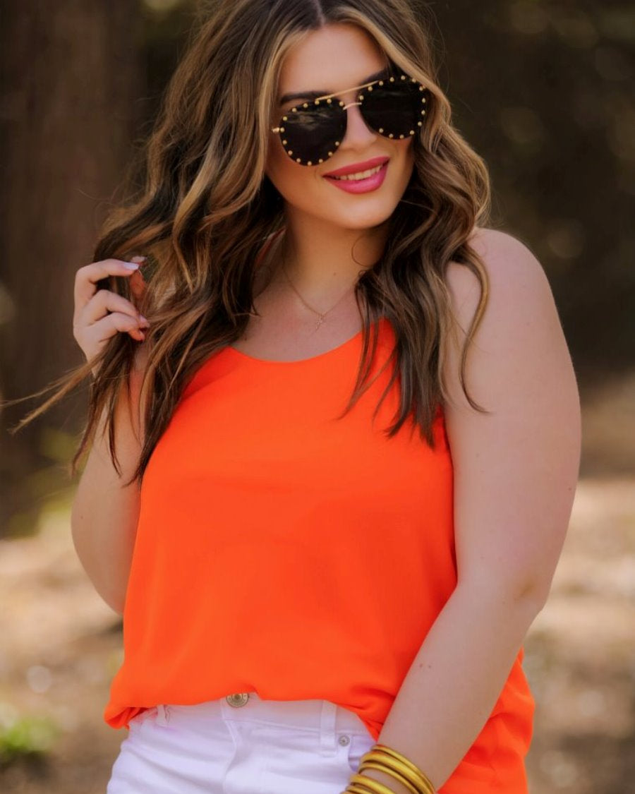 black aviator sunglasses with black tinted lenses, mini gold stud trim along the lens edge, round wireframes with matching brow bar, UV protection, and brand detail (on both the temple and the complimentary black pouch