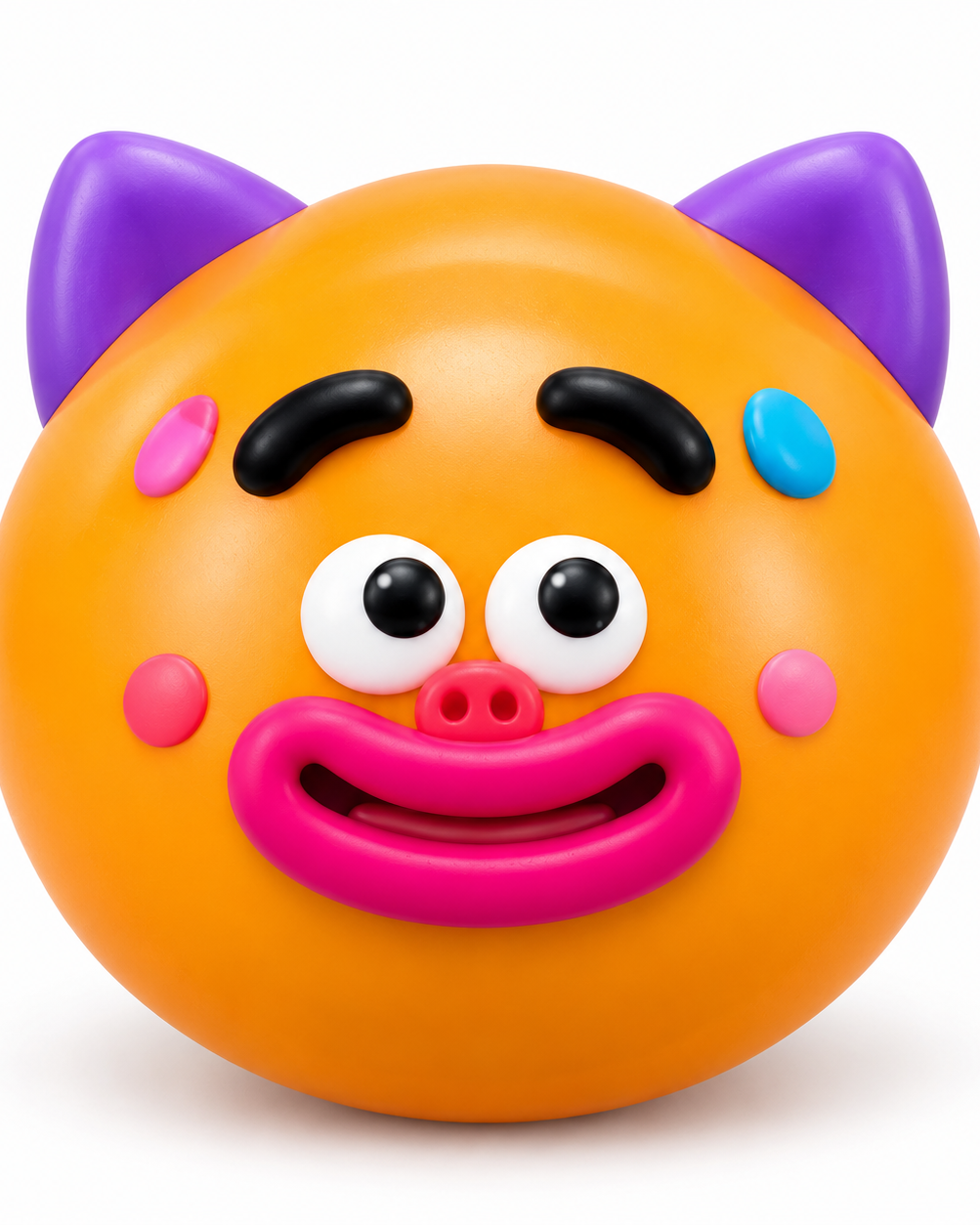 a round changeable face squishy balls with a soft matte-like surface, squeezable construction, assorted removable facial pieces, customizable expressions, vibrant color options, and individual packaging in orange
