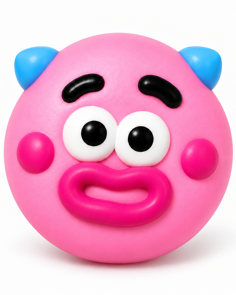 a round changeable face squishy balls with a soft matte-like surface, squeezable construction, assorted removable facial pieces, customizable expressions, vibrant color options, and individual packaging in pink