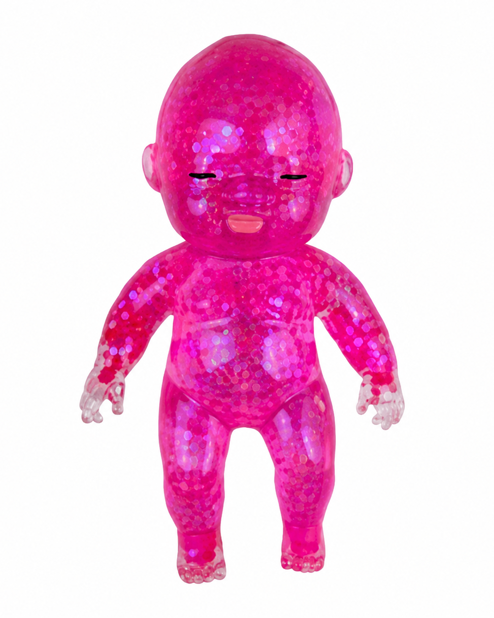 a pink squishy baby with a super soft slow-rising feel, gel-filled, and a bright translucent color