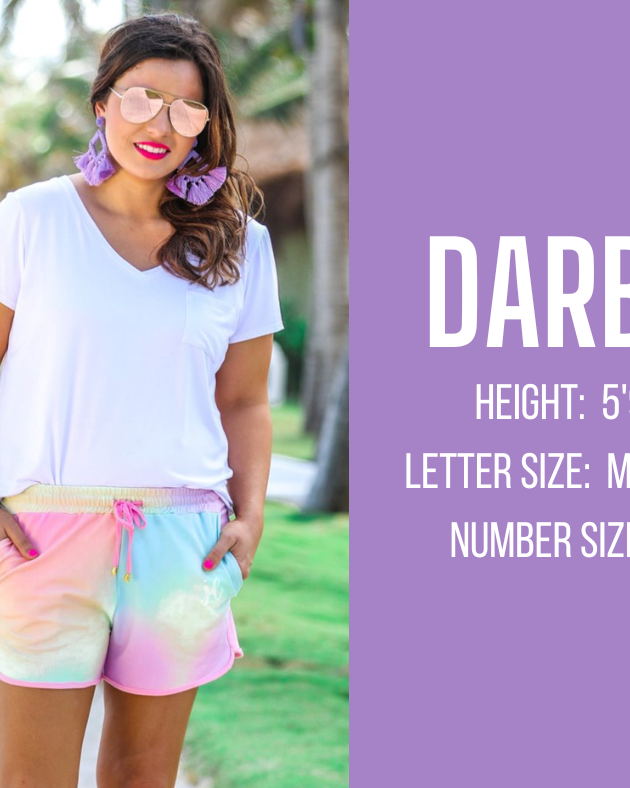 everyday shorts model specs for DARBY