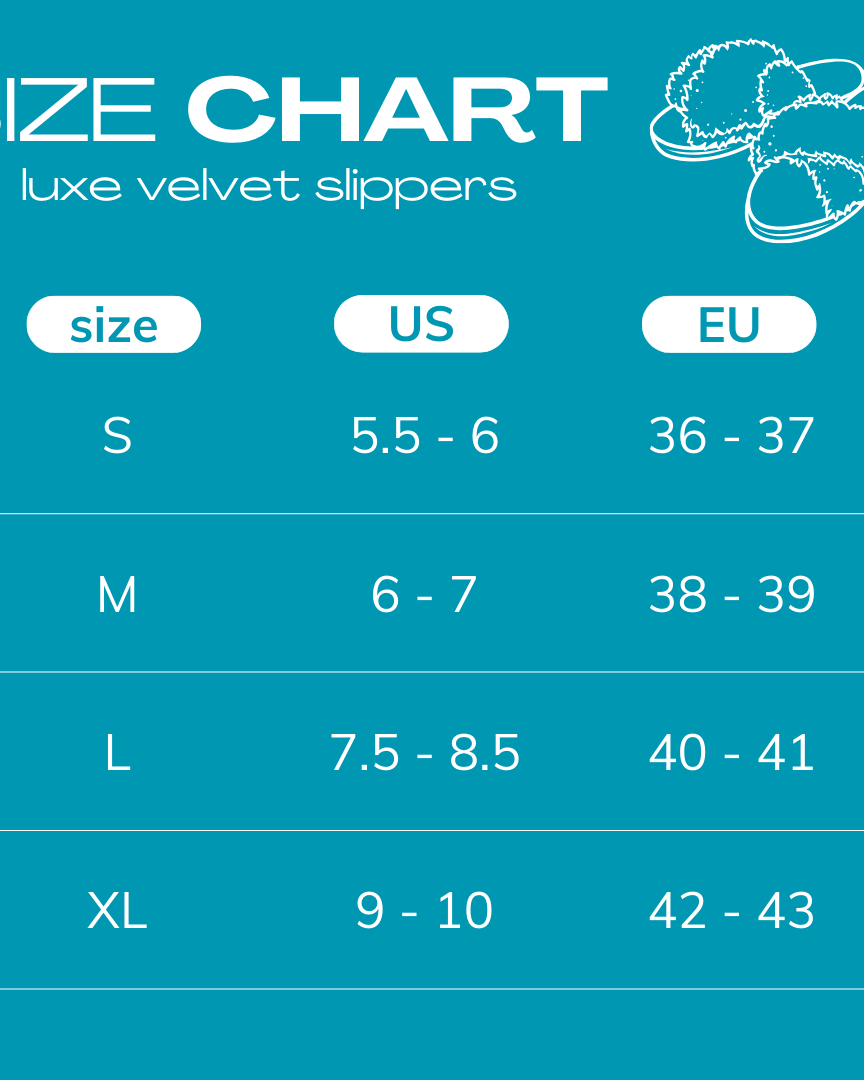 size chart for LUXE VELVET SLIPPERS
