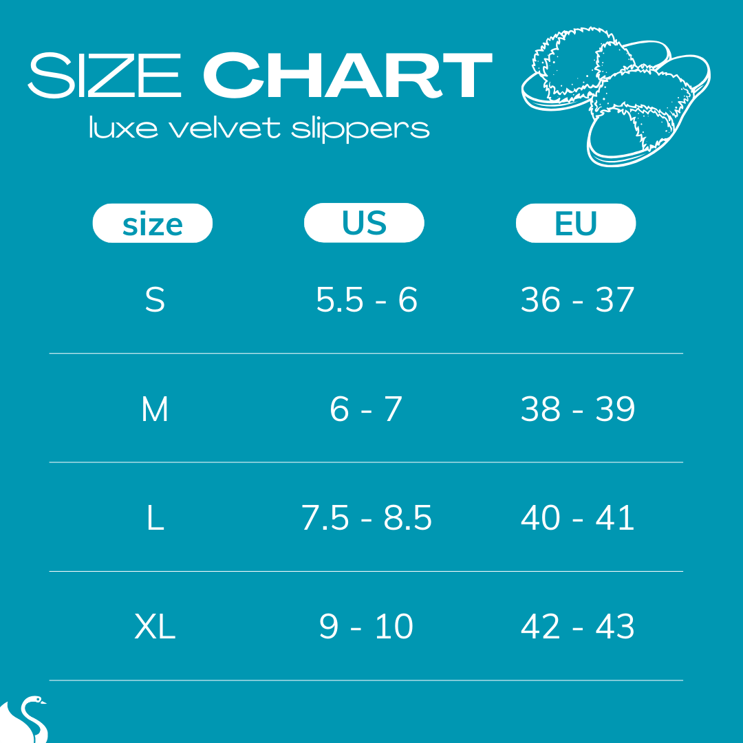 size chart for LUXE VELVET SLIPPERS