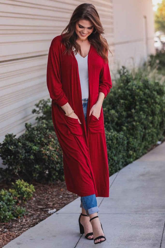Spiced Up Long Pocket Cardigan RED (Brittany)