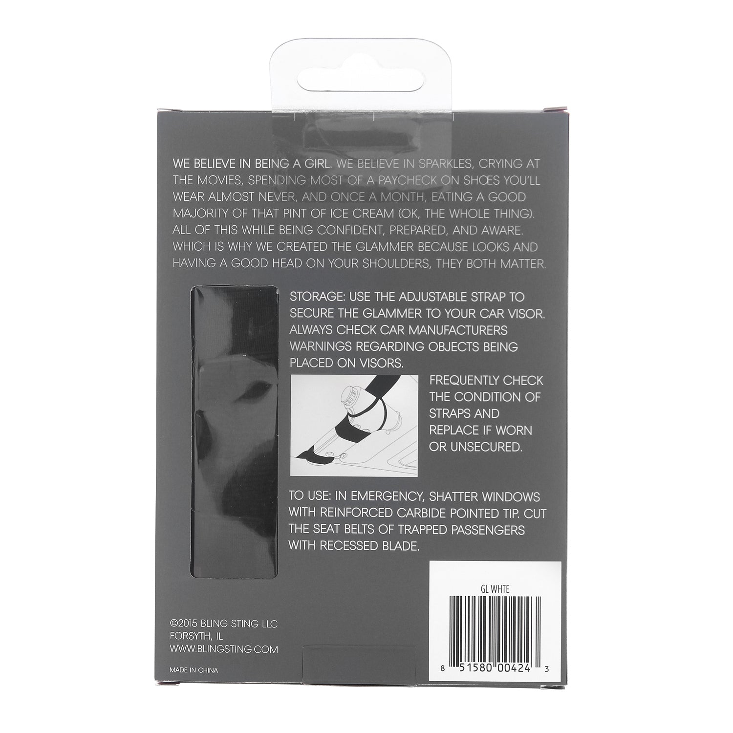 2-in-1 metallic escape hammer for the car with a velcro visor strap