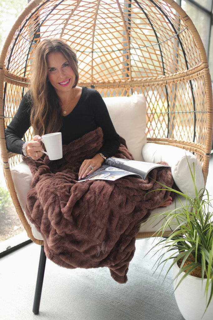 Chilly Days Faux Fur Ruched Blanket BROWN