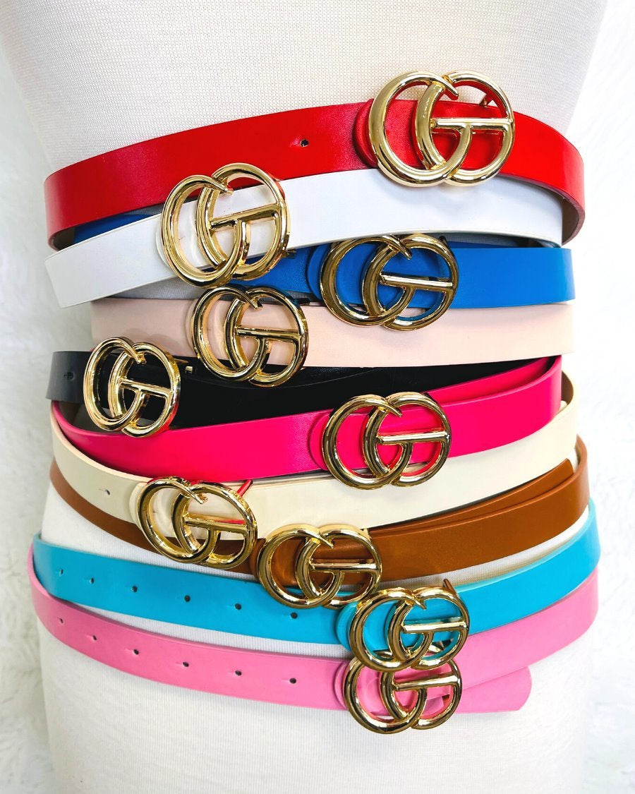 double metal ring faux leather buckle belt in multiple colors