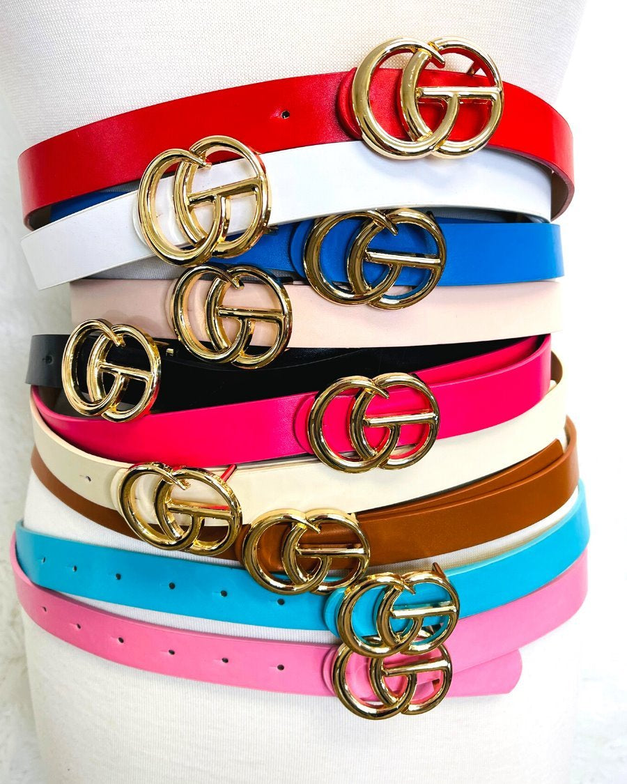 double metal ring faux leather buckle belt in multiple colors