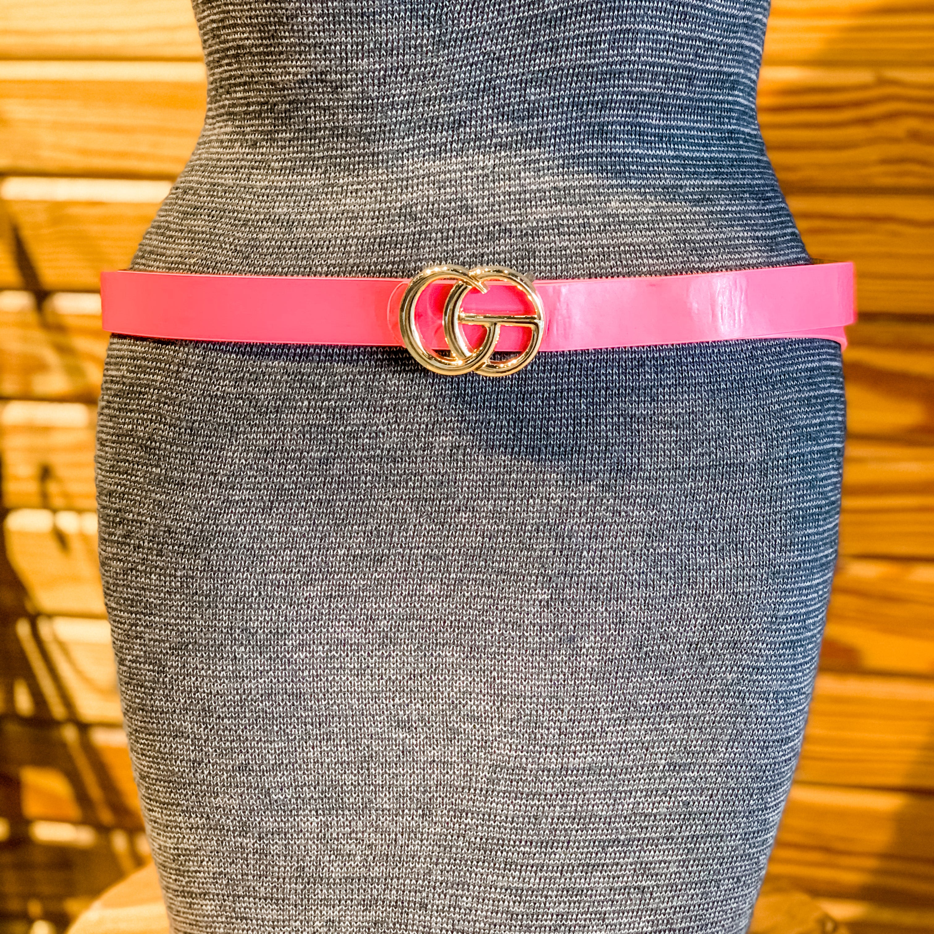 double metal ring faux leather buckle belt in hot pink