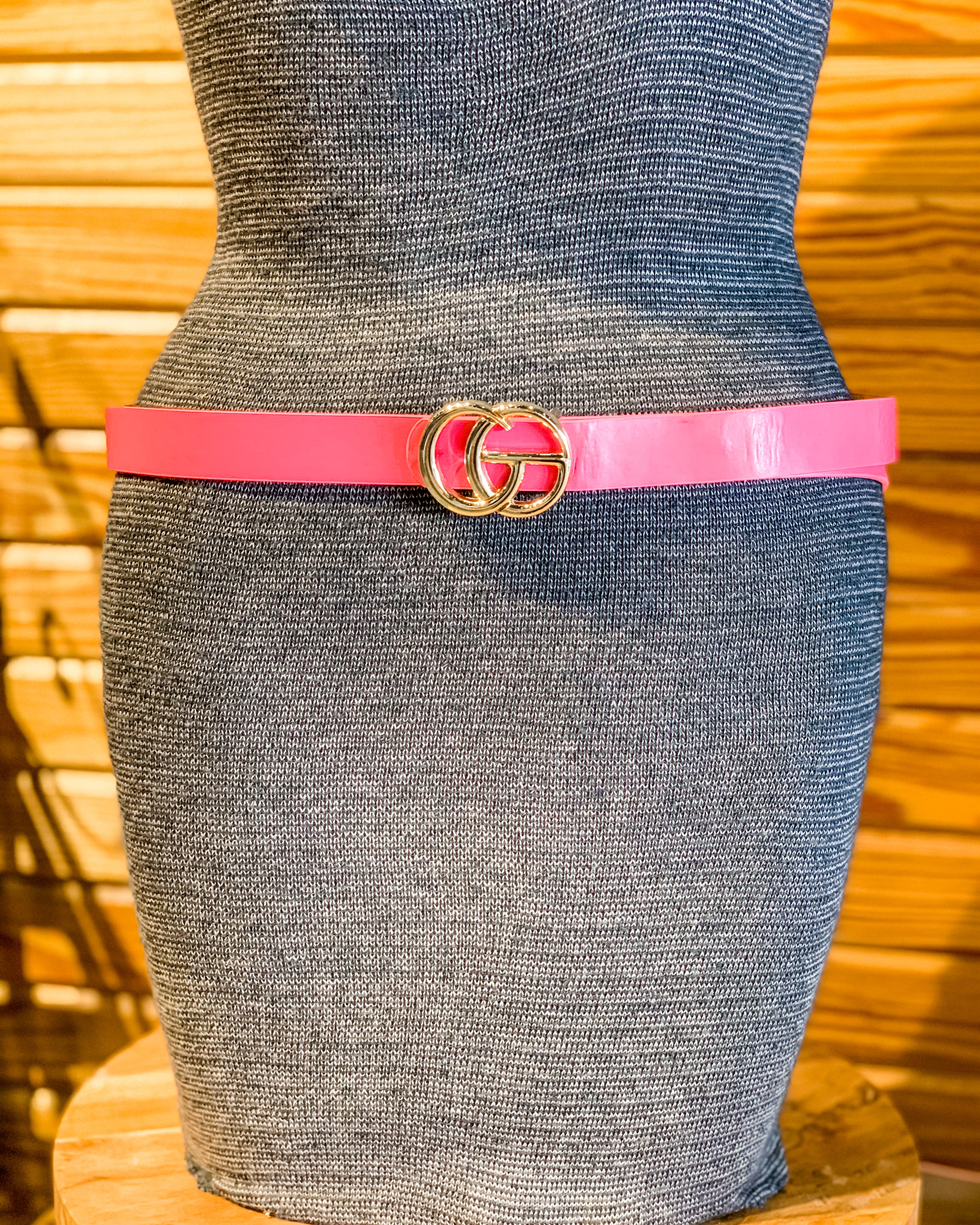 double metal ring faux leather buckle belt in hot pink