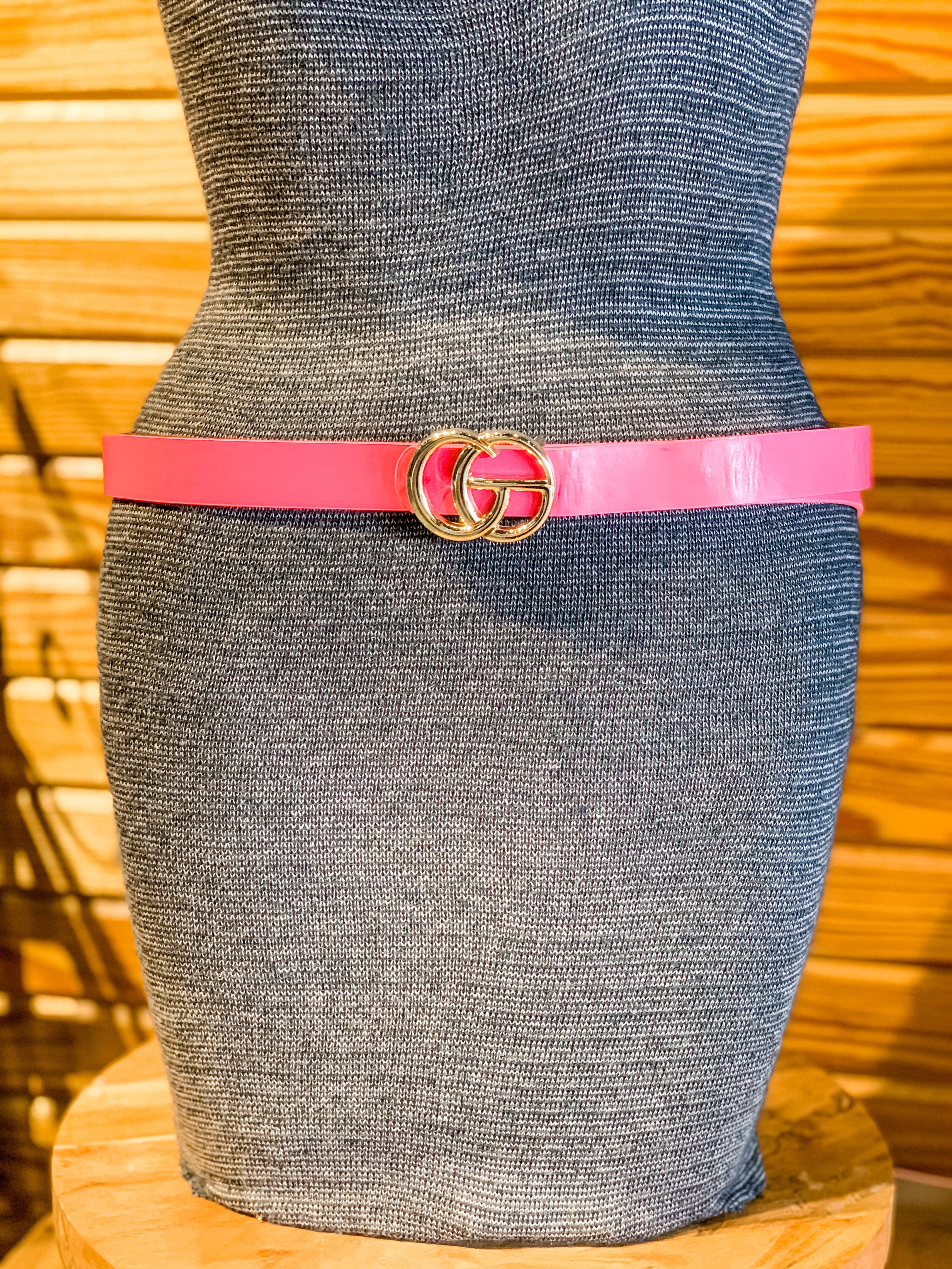 double metal ring faux leather buckle belt in hot pink