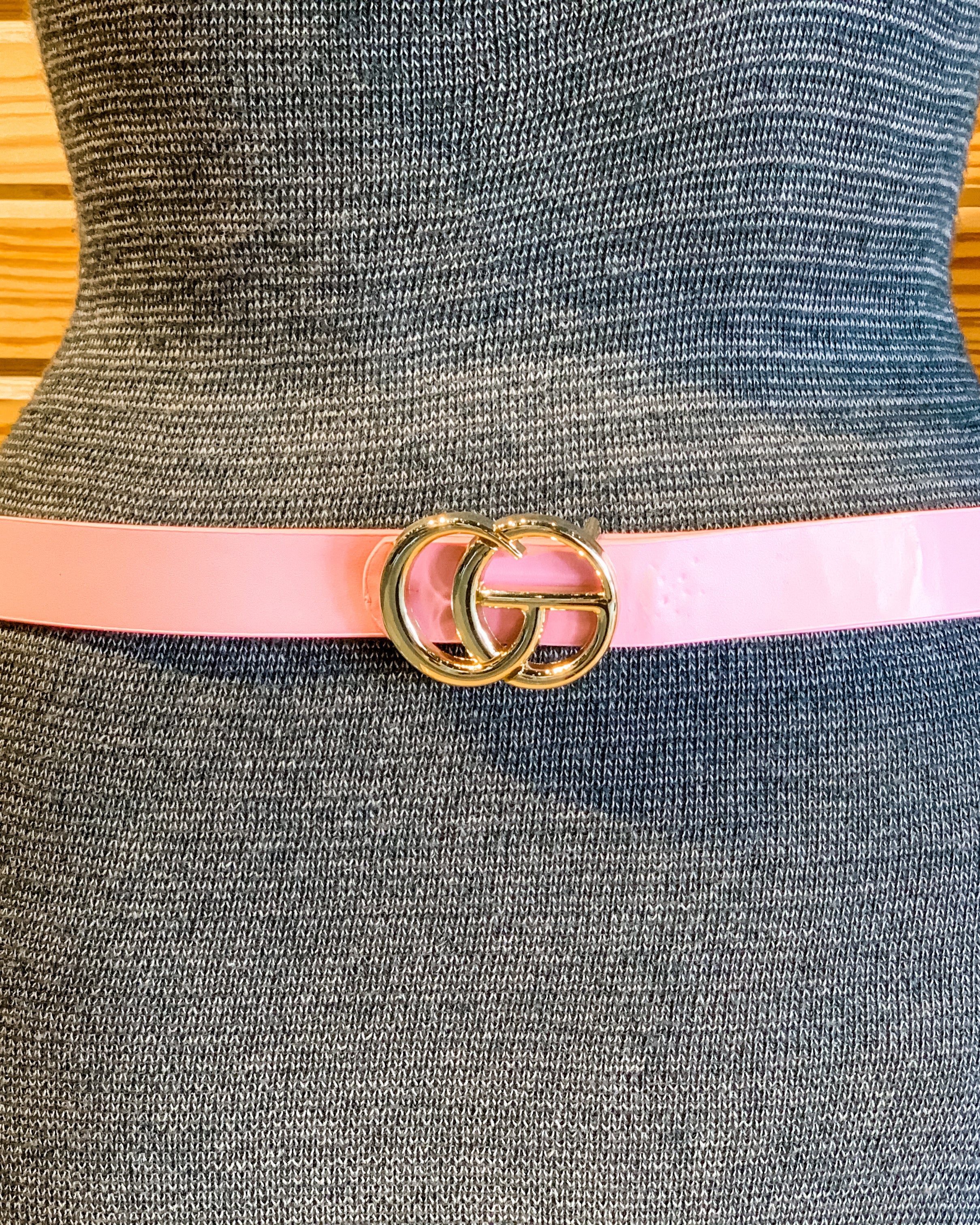 double metal ring faux leather buckle belt in light pink