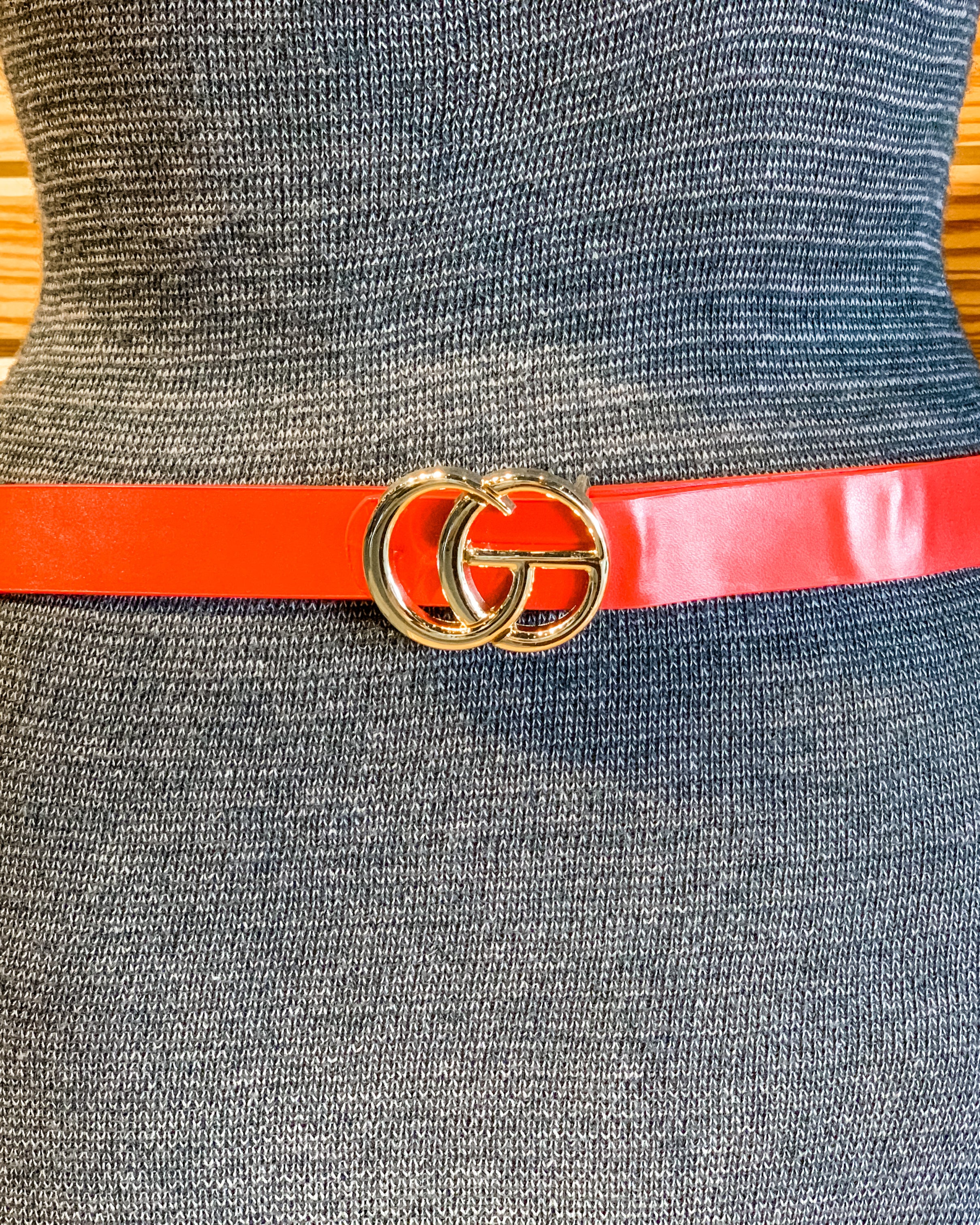 double metal ring faux leather buckle belt in red