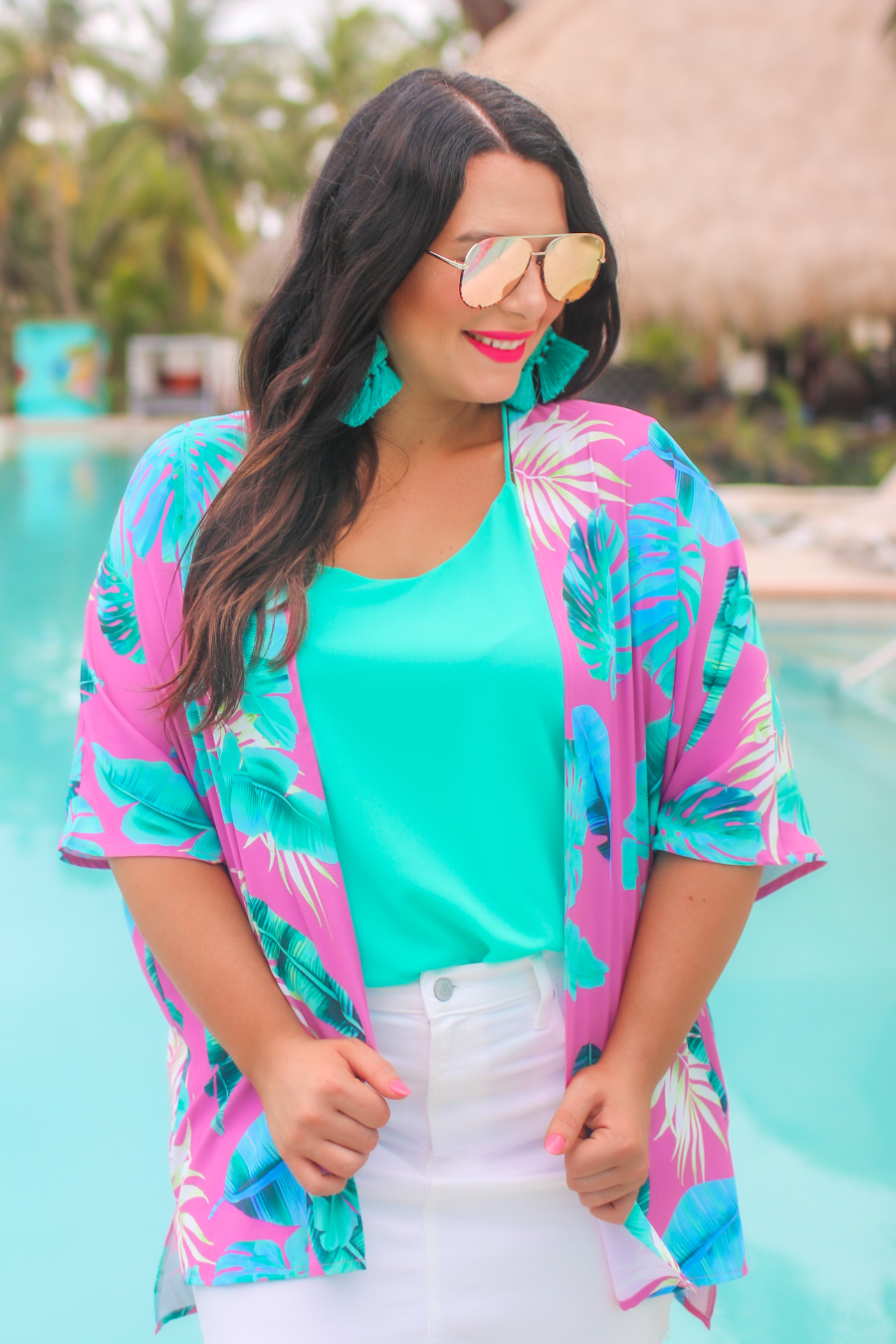 pink aviator sunglasses with tinted lenses, round wireframes with matching brow bar, leopard-patterned accents, UV protection, and brand detail (on both the temple and the complimentary black pouch)