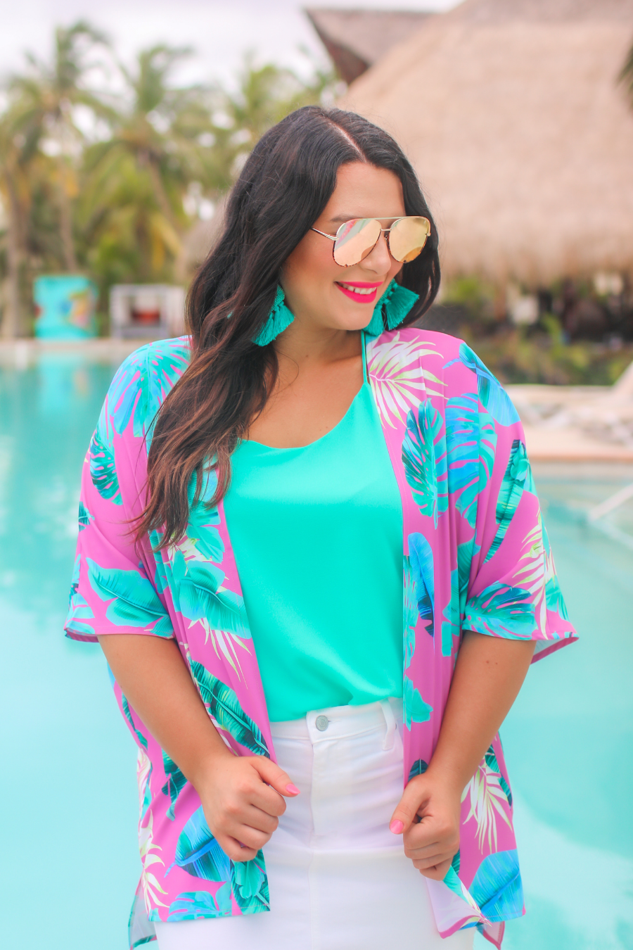 pink aviator sunglasses with tinted lenses, round wireframes with matching brow bar, leopard-patterned accents, UV protection, and brand detail (on both the temple and the complimentary black pouch)