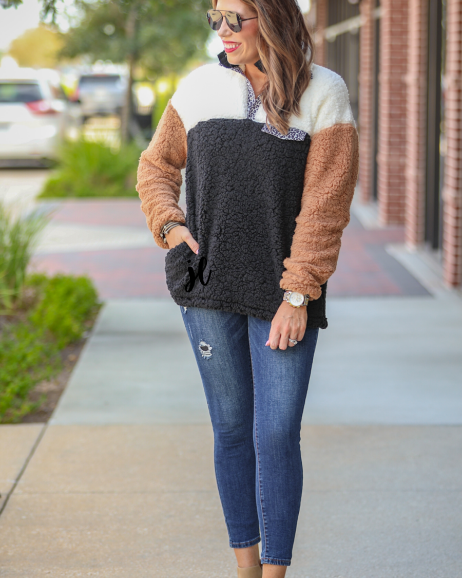 Graham Color Block Sherpa Pullover BLACK (Jess)