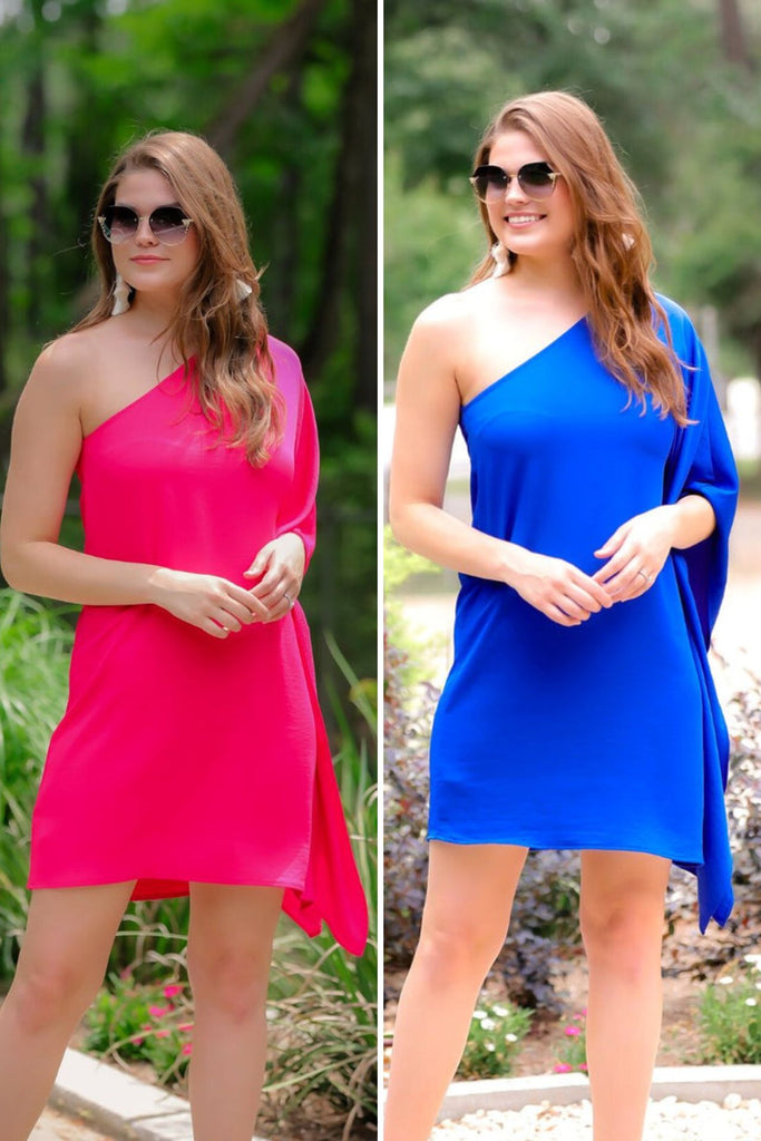 Next Chapter One Shoulder Dress MAGENTA-ROYAL BLUE (Brittany)