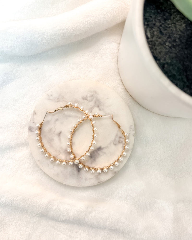 sleek and trendy beaded pearl hoop earrings