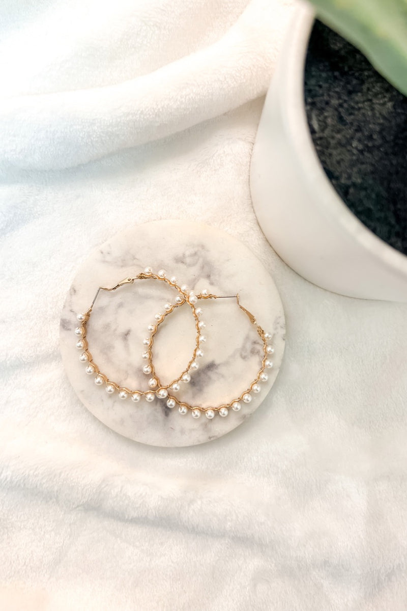 sleek and trendy beaded pearl hoop earrings